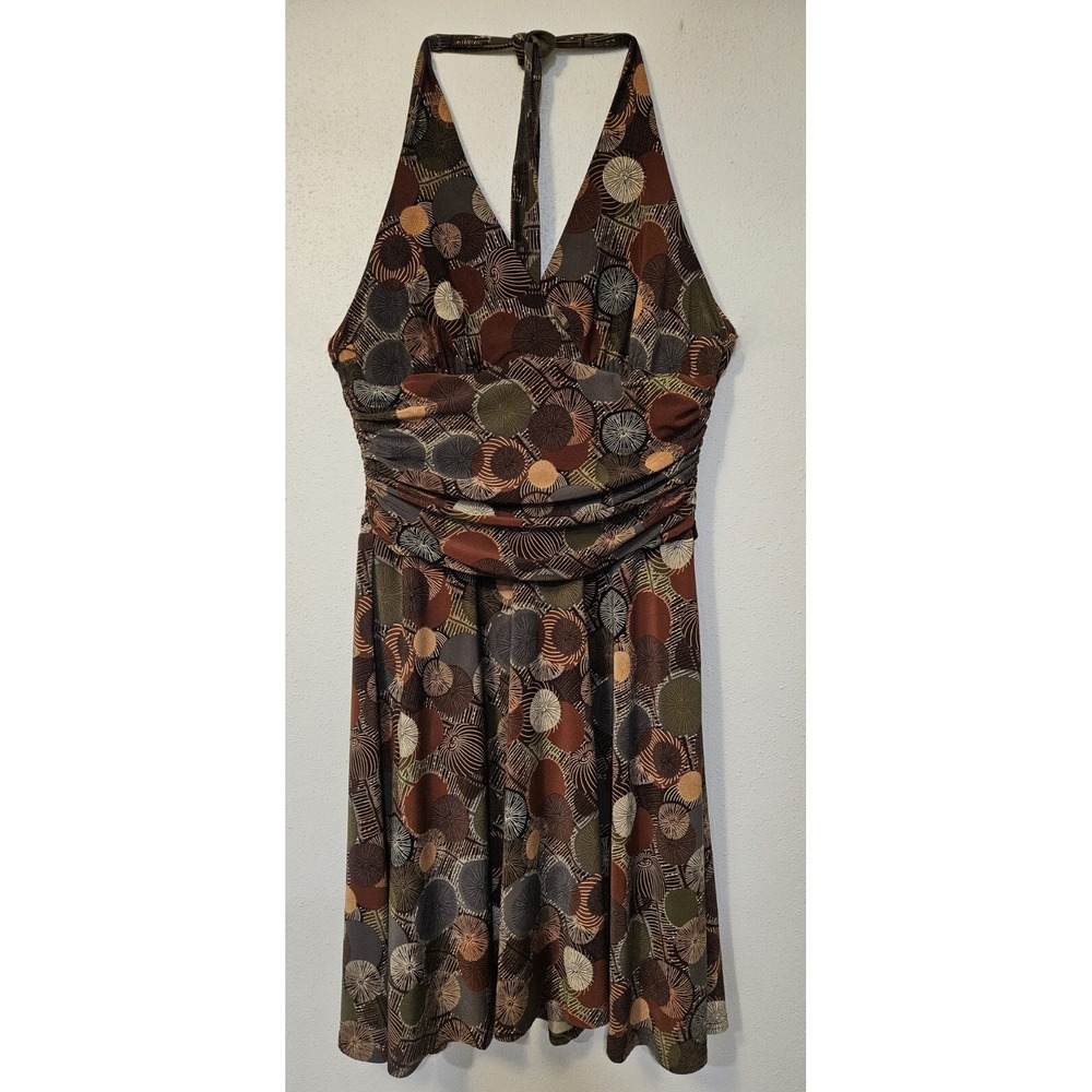 Jones New York Womens Dress 16 Earth Tone Geometric Halter Neck Fit Flare Dress